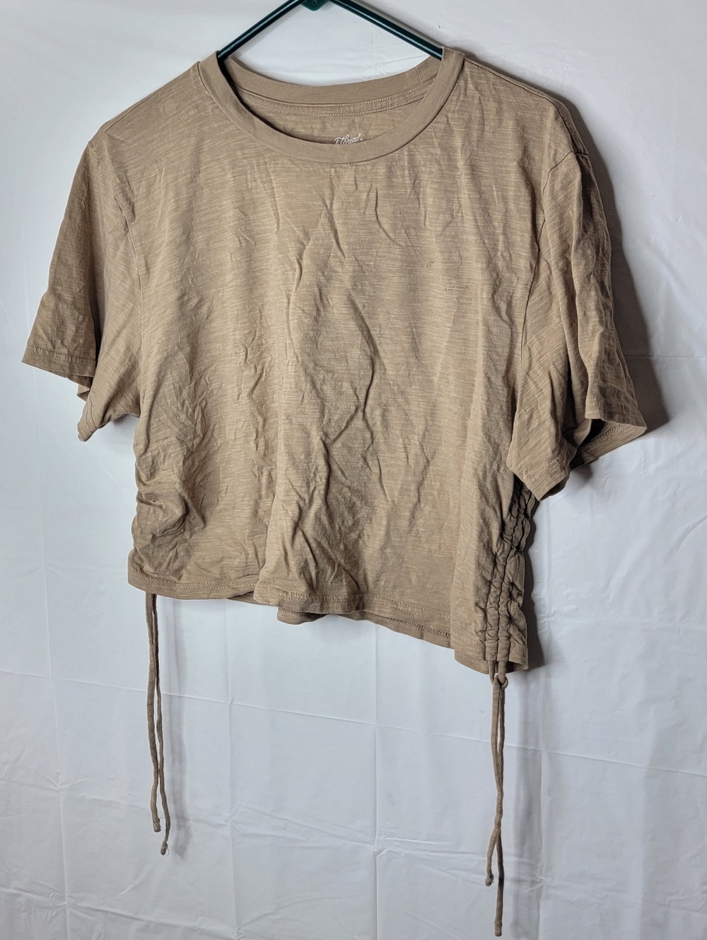 Universal Thread Brand Women's Cropped Drawstring Side Tee - Tan